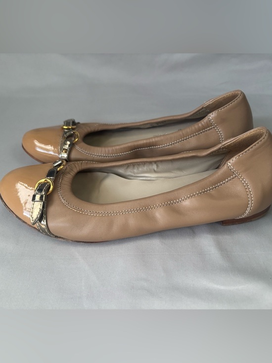 Agl Shoes - Agl Nude Tan Leather Ballet Flats with Gold Buckle